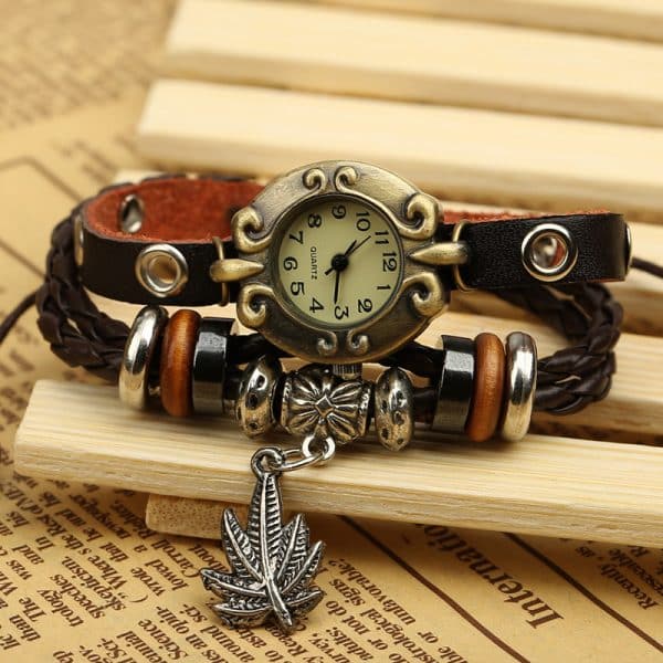Genuine Leather Bracelet With Watch Retro Leather Bracelet Watch Beaded Bracelet